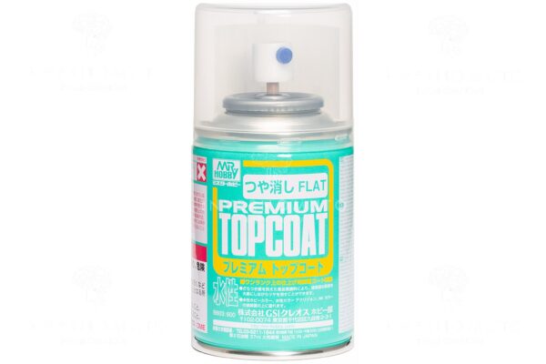 Mr PREMIUM TOPCOAT FLAT è una vernice spray opaca, 88 ml a base d'acqua è un prodotto  universale per il fissaggio e la protezione